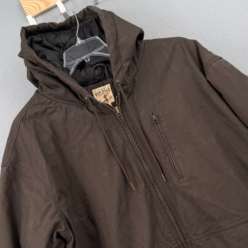 RedHead Waxed Canvas Work Jacket Mens 3XL Buffalo Brown Hooded Full Zip Lined